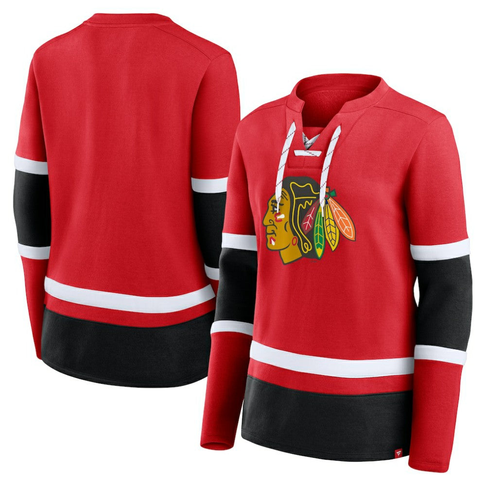 Chicago Blackhawks Fanatics Women's Prime Time Lace-Up Long Sleeve T-Shirt - Red - NHL