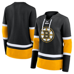 Boston Bruins Fanatics Women's Prime Time Lace-Up Long Sleeve T-Shirt - Black - NHL