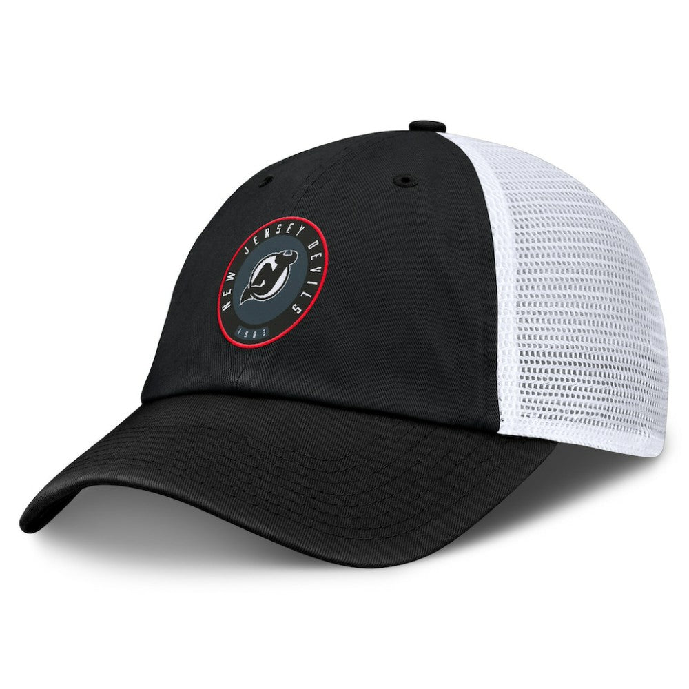New Jersey Devils Fanatics Averie Trucker Adjustable Hat - Black/White - NHL