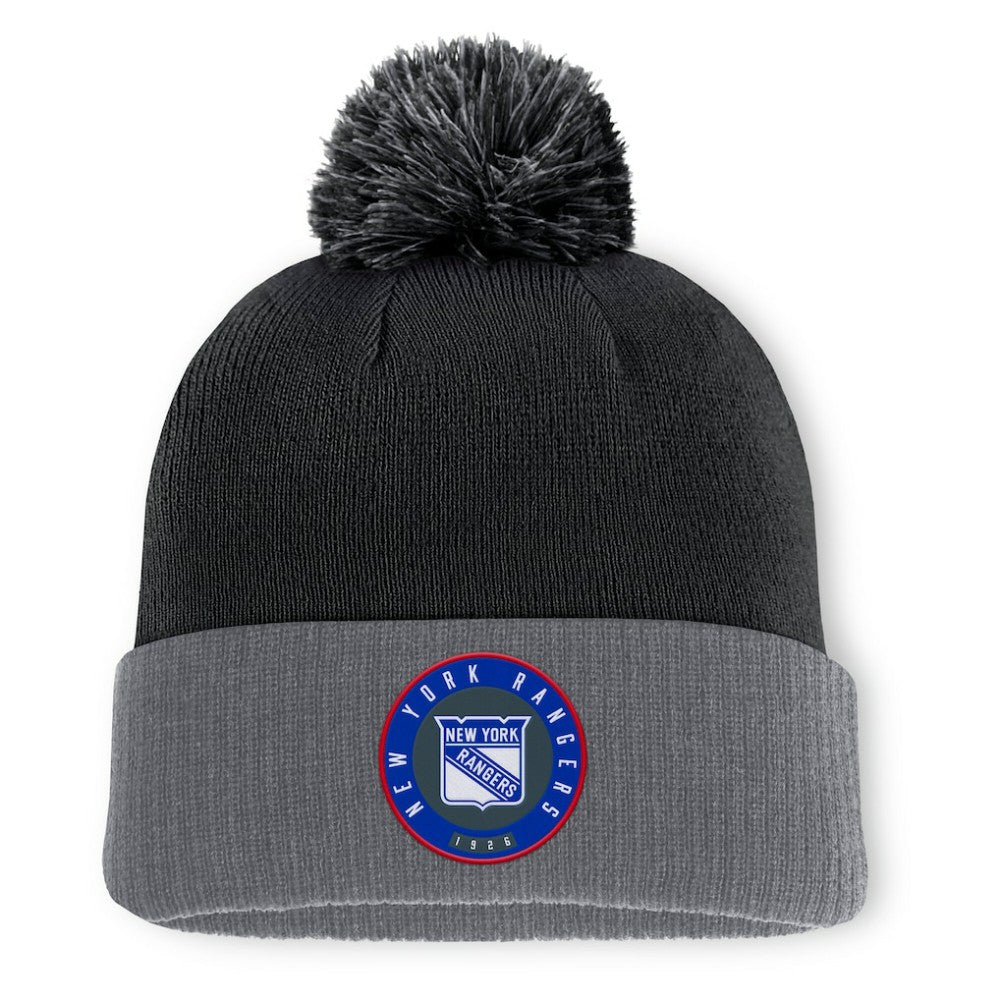 New York Rangers Fanatics Aspyn Cuffed Knit Hat with Pom - Black - NHL