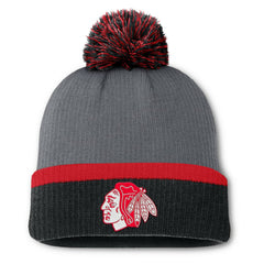 Chicago Blackhawks Fanatics Women's Cuffed Knit Hat with Pom - Charcoal - NHL