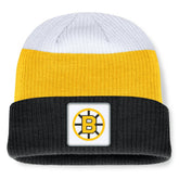 Boston Bruins Fanatics Heritage Showboat Color-Block Cuffed Knit Hat - Black/Gold - NHL