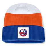 New York Islanders Fanatics Heritage Showboat Color-Block Cuffed Knit Hat - Royal/Orange - NHL