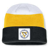 Pittsburgh Penguins Fanatics Heritage Showboat Color-Block Cuffed Knit Hat - Black/Gold - NHL