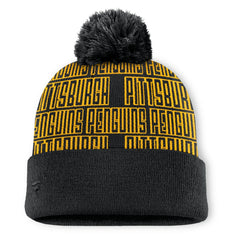 Pittsburgh Penguins Fanatics Fundamental Empty Net Cuffed Knit Hat with Pom - Black - NHL