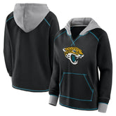 Jacksonville Jaguars Logo Athletic Women's Boom Fleece Pullover V-Neck Hoodie Black | NFL