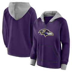 Baltimore Ravens Logo Athletic Women's Boom Fleece Pullover V-Neck Hoodie Purple | NFL