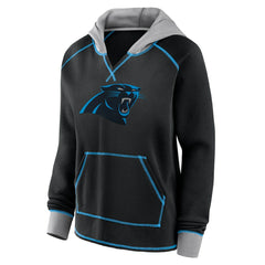 Carolina Panthers Logo Athletic Women's Boom Fleece Pullover V-Neck Hoodie Black | NFL