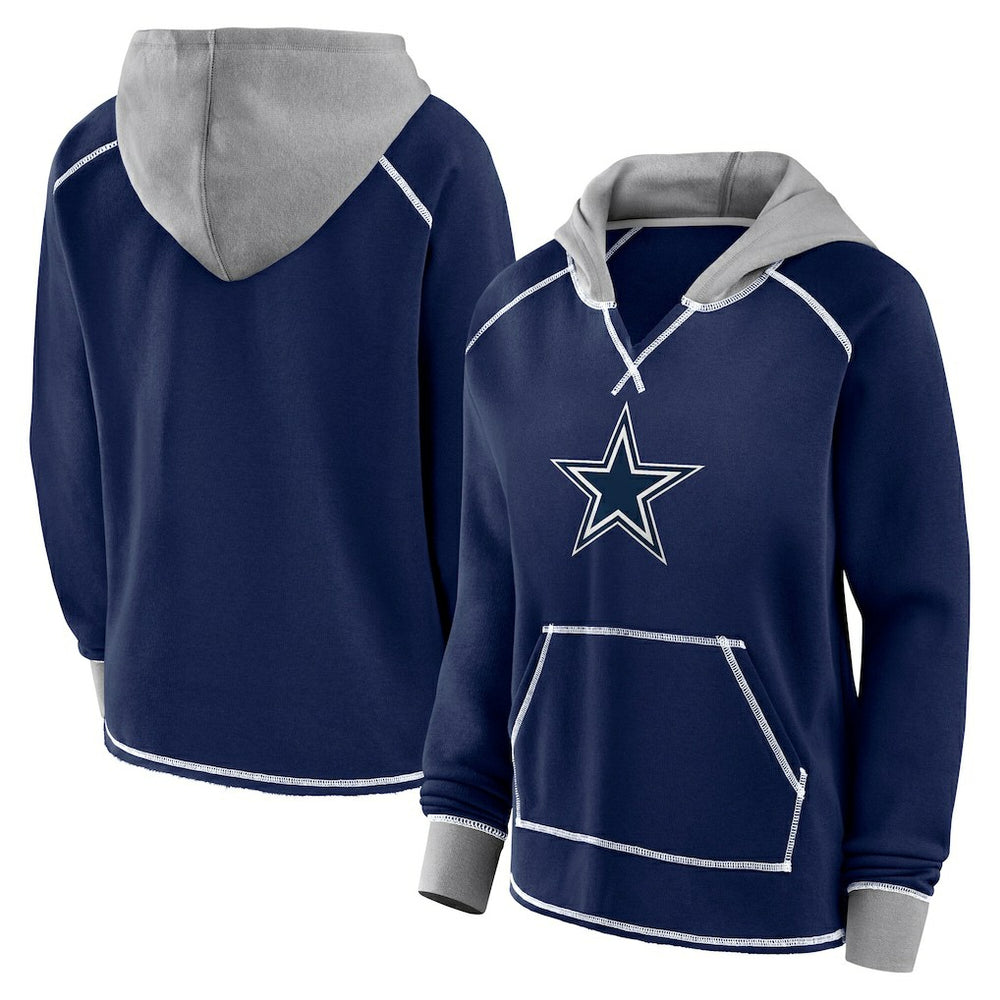 Dallas Cowboys Logo Athletic Women's Boom Fleece Pullover V-Neck Hoodie Navy | NFL
