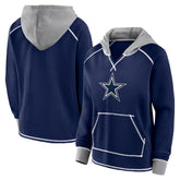 Dallas Cowboys Logo Athletic Women's Boom Fleece Pullover V-Neck Hoodie Navy | NFL