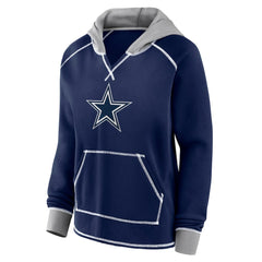 Dallas Cowboys Logo Athletic Women's Boom Fleece Pullover V-Neck Hoodie Navy | NFL