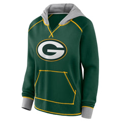 Green Bay Packers Logo Athletic Women's Boom Fleece Pullover V-Neck Hoodie Green | NFL