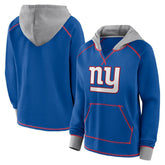 New York Giants Logo Athletic Women's Boom Fleece Pullover V-Neck Hoodie Royal | NFL