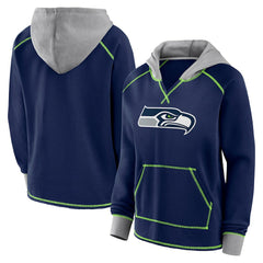 Seattle Seahawks Logo Athletic Women's Boom Fleece Pullover V-Neck Hoodie College Navy | NFL