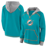 Miami Dolphins Logo Athletic Women's Boom Fleece Pullover V-Neck Hoodie Aqua | NFL