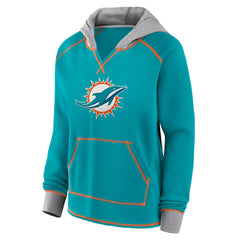 Miami Dolphins Logo Athletic Women's Boom Fleece Pullover V-Neck Hoodie Aqua | NFL