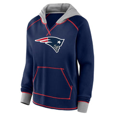 New England Patriots Logo Athletic Women's Boom Fleece Pullover V-Neck Hoodie Navy | NFL