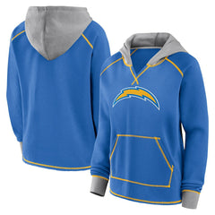 Los Angeles Chargers Logo Athletic Women's Boom Fleece Pullover V-Neck Hoodie Powder Blue | NFL