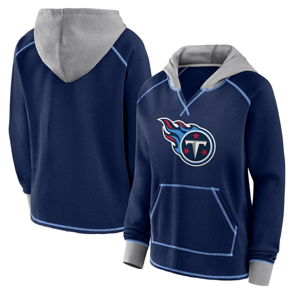 Tennessee Titans Logo Athletic Women's Boom Fleece Pullover V-Neck Hoodie Navy | NFL