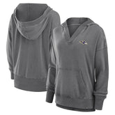 Baltimore Ravens Women's Initiative Snow Wash French Terry V-Neck Pullover Hoodie Heather Charcoal | Fanatics