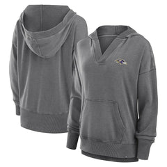 Baltimore Ravens Women's Initiative Snow Wash French Terry V-Neck Pullover Hoodie Heather Charcoal | Fanatics