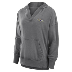 Baltimore Ravens Women's Initiative Snow Wash French Terry V-Neck Pullover Hoodie Heather Charcoal | Fanatics