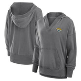 Jacksonville Jaguars Women's Initiative Snow Wash French Terry V-Neck Pullover Hoodie Heather Charcoal | Fanatics