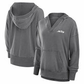 New York Jets Women's Initiative Snow Wash French Terry V-Neck Pullover Hoodie Heather Charcoal | Fanatics