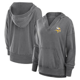 Minnesota Vikings Women's Initiative Snow Wash French Terry V-Neck Pullover Hoodie Heather Charcoal | Fanatics