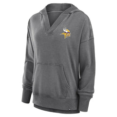 Minnesota Vikings Women's Initiative Snow Wash French Terry V-Neck Pullover Hoodie Heather Charcoal | Fanatics