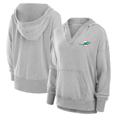 Miami Dolphins Women's Initiative Snow Wash French Terry V-Neck Pullover Hoodie Heather Gray | Fanatics