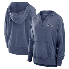 Seattle Seahawks Women's Initiative Snow Wash French Terry V-Neck Pullover Hoodie Heather College Navy | Fanatics