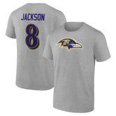 Lamar Jackson Baltimore Ravens Icon Player Name & Number T-Shirt Gray | NFL