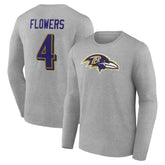Zay Flowers Baltimore Ravens Icon Player Name & Number Long Sleeve T-Shirt Gray | NFL