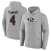 Zay Flowers Baltimore Ravens Icon Player Name & Number Pullover Hoodie Gray | NFL