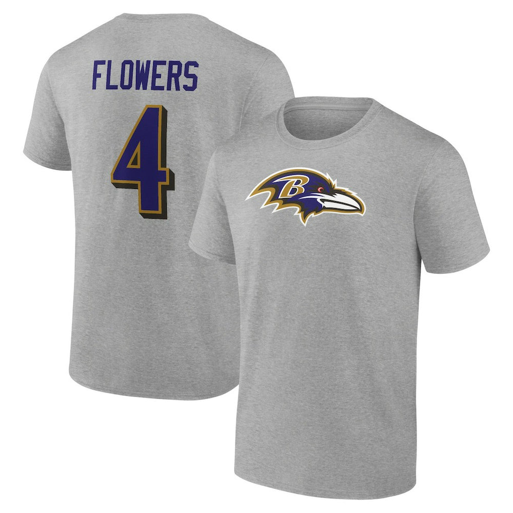 Zay Flowers Baltimore Ravens Icon Player Name & Number T-Shirt Gray | NFL
