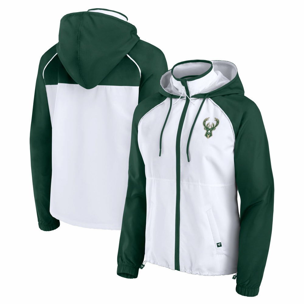Milwaukee Bucks Women's Anorak Raglan Full-Zip Hoodie Jacket White/Hunter Green - NBA