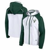 Milwaukee Bucks Women's Anorak Raglan Full-Zip Hoodie Jacket White/Hunter Green - NBA