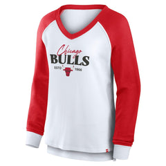 Chicago Bulls Women's Open Lane Waffle Long Sleeve V-Neck T-Shirt White - NBA