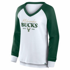 Milwaukee Bucks Women's Open Lane Waffle Long Sleeve V-Neck T-Shirt White - NBA