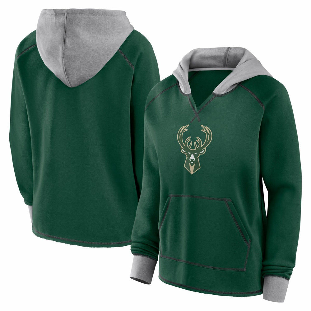 Milwaukee Bucks Logo Athletic Women's Boom Pullover Hoodie Hunter Green - NBA
