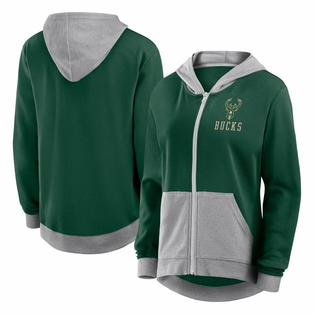 Milwaukee Bucks Logo Athletic Women's Hit It French Terry Full-Zip Hoodie Hunter Green - NBA