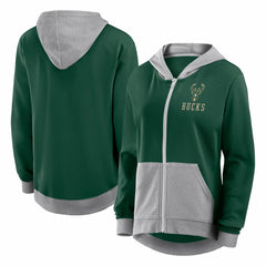 Milwaukee Bucks Logo Athletic Women's Hit It French Terry Full-Zip Hoodie Hunter Green - NBA