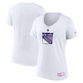New York Rangers Fanatics Women's 2024 Hockey Fights Cancer V-Neck T-Shirt - White - NHL