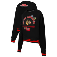 Chicago Blackhawks Pro Standard Women's Area Code Cropped Pullover Sweatshirt - Black - NHL