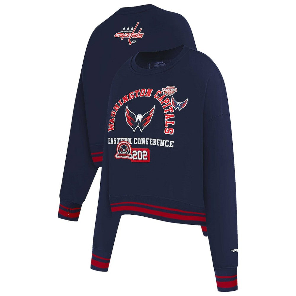 Washington Capitals Pro Standard Women's Area Code Cropped Pullover Sweatshirt - Navy - NHL
