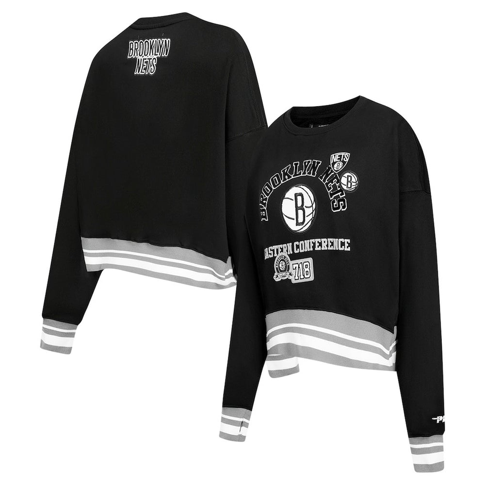 Brooklyn Nets Pro Standard Women's Area Code Cropped Pullover Sweatshirt Black - NBA