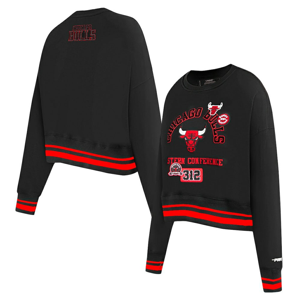 Chicago Bulls Pro Standard Women's Area Code Cropped Pullover Sweatshirt Black - NBA