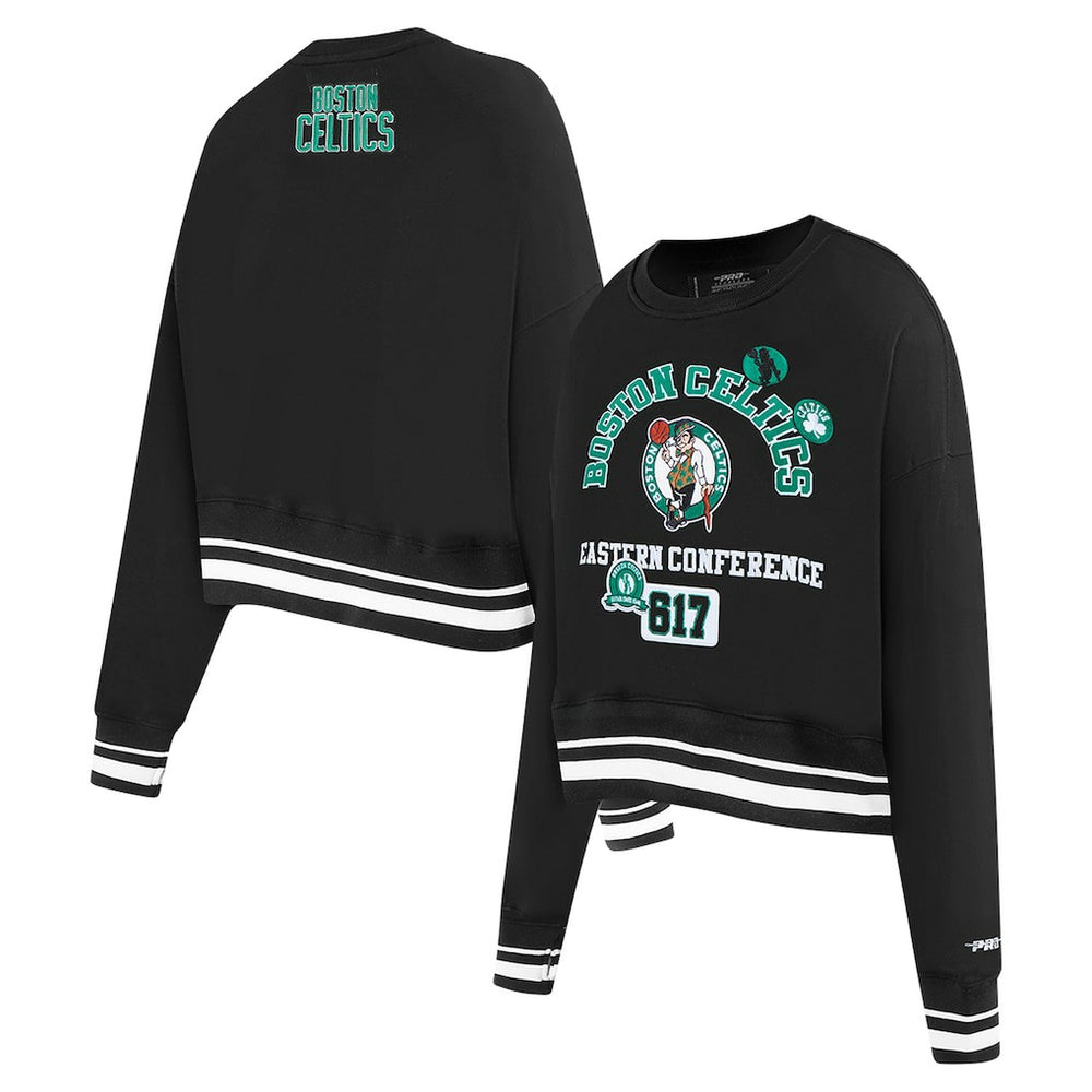 Boston Celtics Pro Standard Women's Area Code Cropped Pullover Sweatshirt Black - NBA