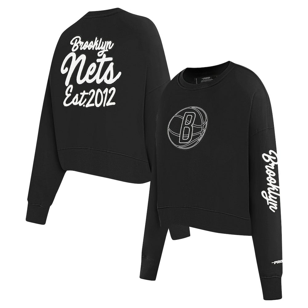Brooklyn Nets Pro Standard Women's Paint The City Cropped Pullover Sweatshirt Black - NBA